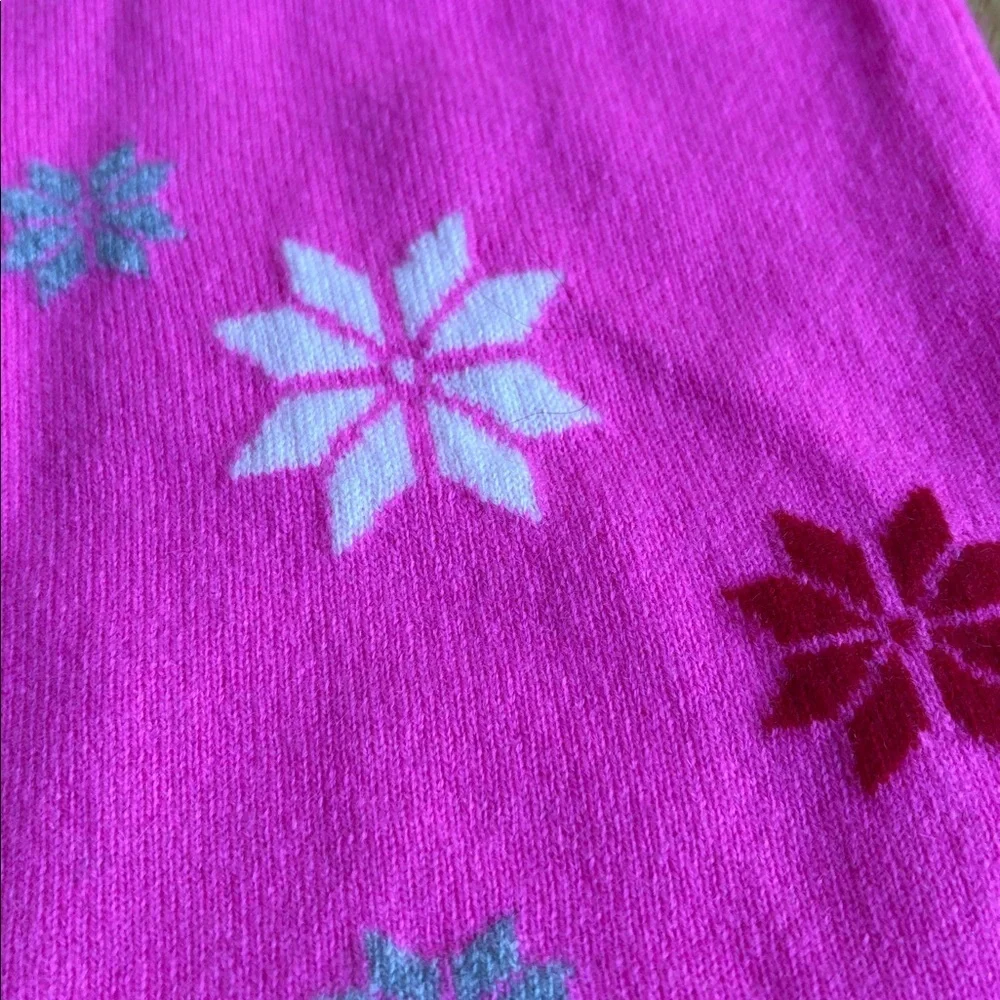 Cashmere PS Talbots Hot Pink snowflake Crewneck Sweater